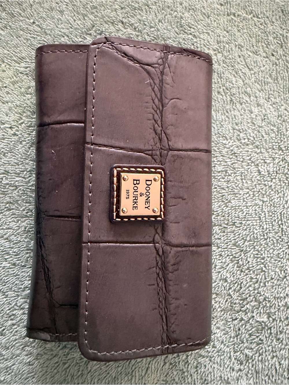 Dooney & Bourke Gray Croc-Embossed Leather Continental Wallet with Gold Plaque